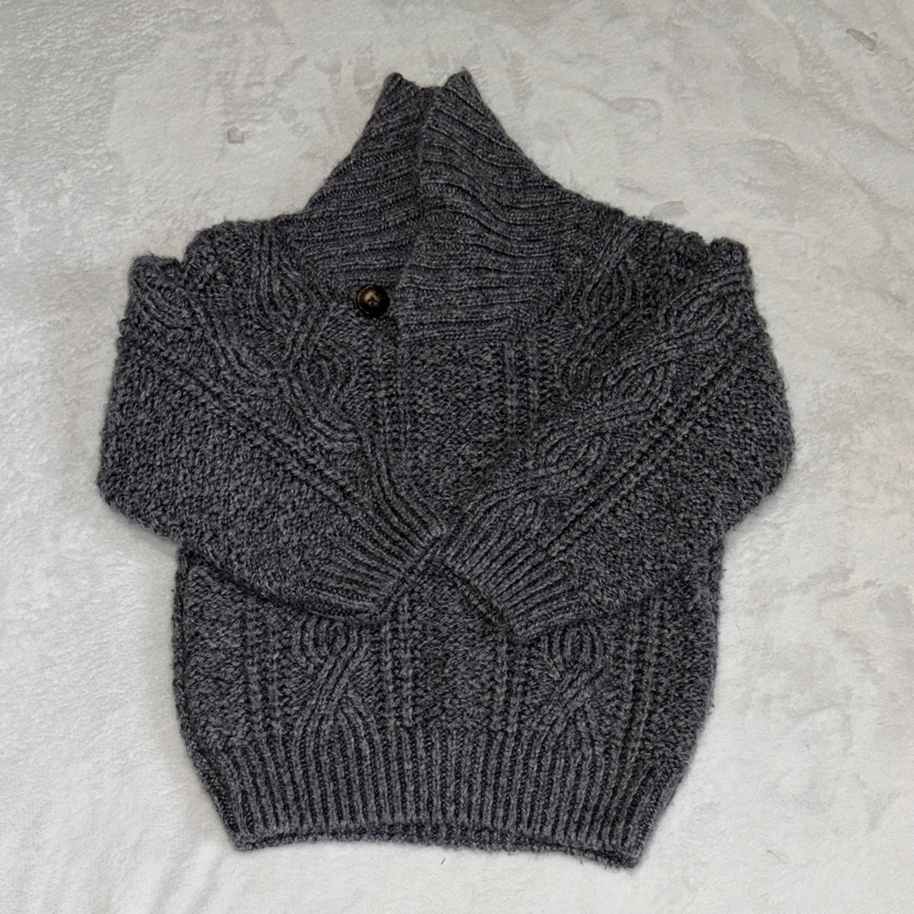 Canadiana Kids Charcoal Cable-Knit Sweater with Buttoned Funnel Neck